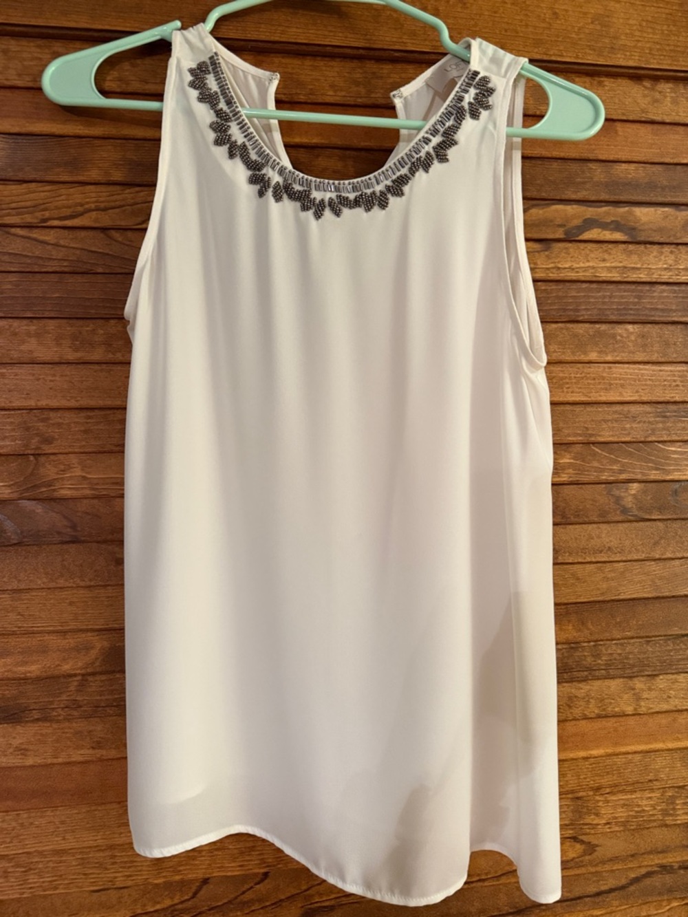 LOFT White Sleeveless Beaded Neck Blouse